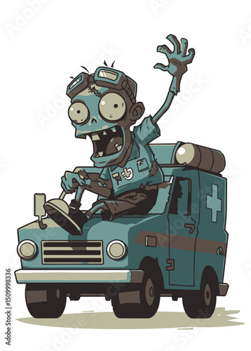 Zombie Paramedic - A decayed zombie medic driving a wrecked ambulance.