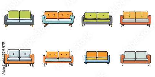 Multiple vector illustration sofas, outlines