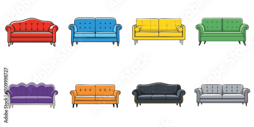 Multiple vector illustration sofas, outlines