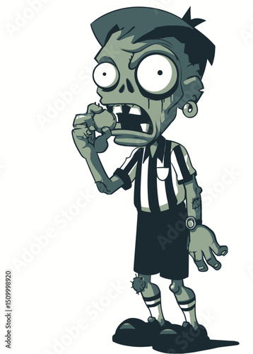 Zombie Referee - A decayed zombie ref blowing a whistle with no lips.