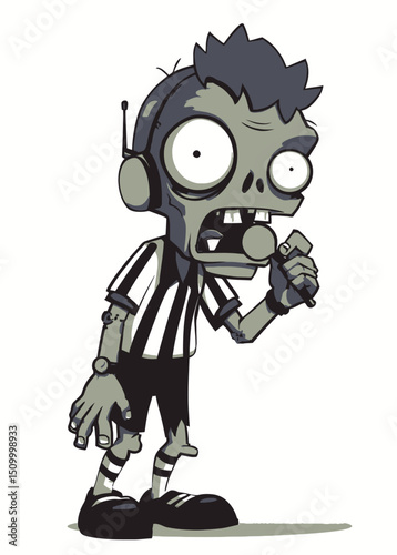 Zombie Referee - A decayed zombie ref blowing a whistle with no lips.