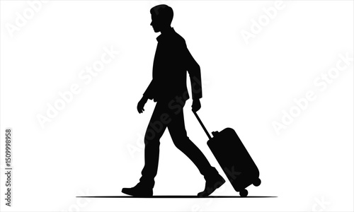 Silhouette man walking with suitcase travel trip