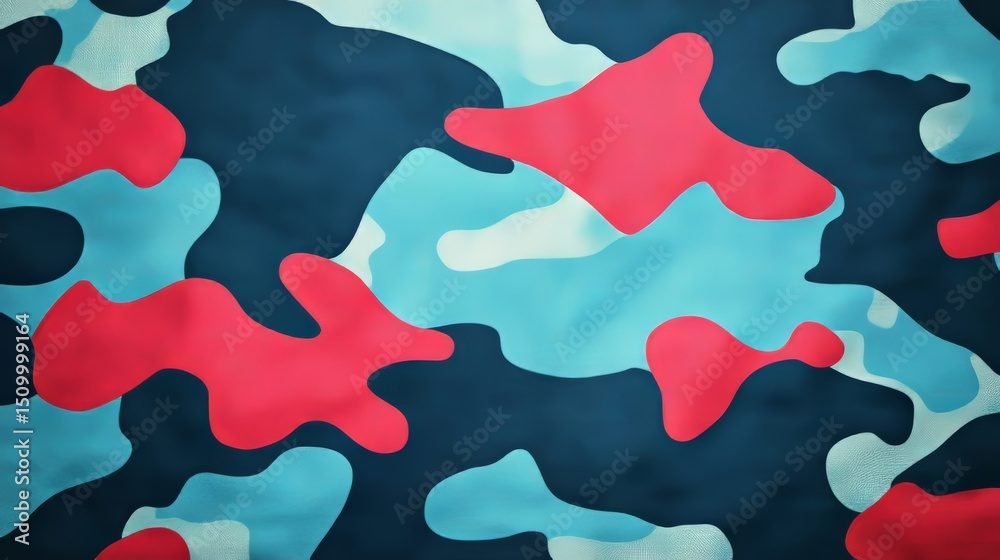 Fototapeta premium Blue And Red Camouflage Pattern, Abstract Digital Military Camouflage Background Texture