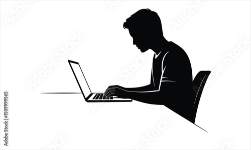 Man working on laptop computer silhouette