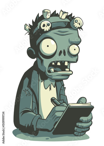 Zombie Therapist - A rotting zombie therapist taking notes with a bony hand.