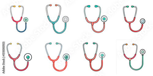 Multiple vector illustration stethoscope, contour lines