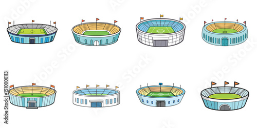 Multiple vector illustration stadiums, outlines