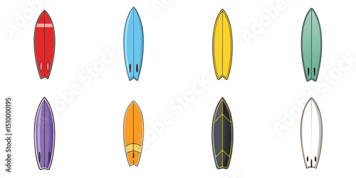 Multiple vector illustrations surfboards, outlines