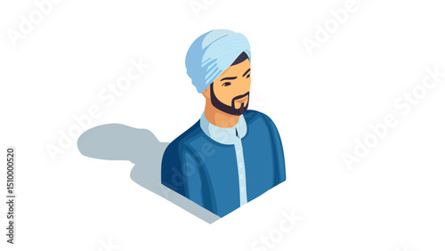 Bearded Man in Islamic Turban Vector Design
