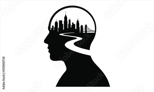 Cityscape mind silhouette urban dreamscape concept