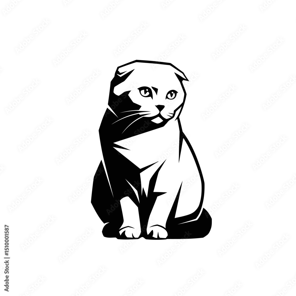 Obraz premium Scottish fold cat sitting isolated on white background, a cute and adorable pet with soft fur, looking lovely in a studio portrait, a domestic animal with a sweet face