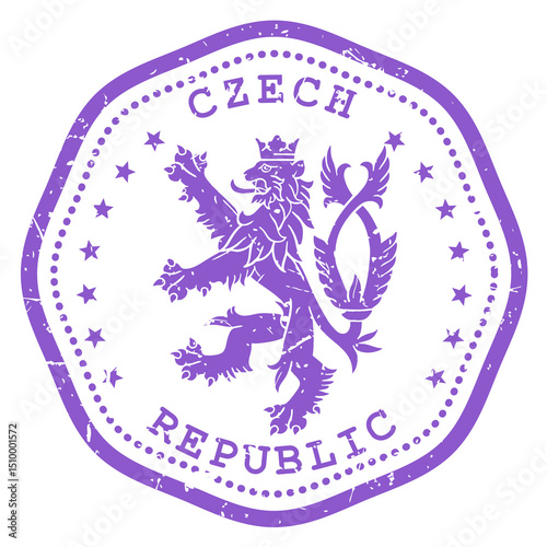 Czech Republic stamp with state seal or coat of arms, Bohemia travel stamp, shabby postmark of Czechia, vector
