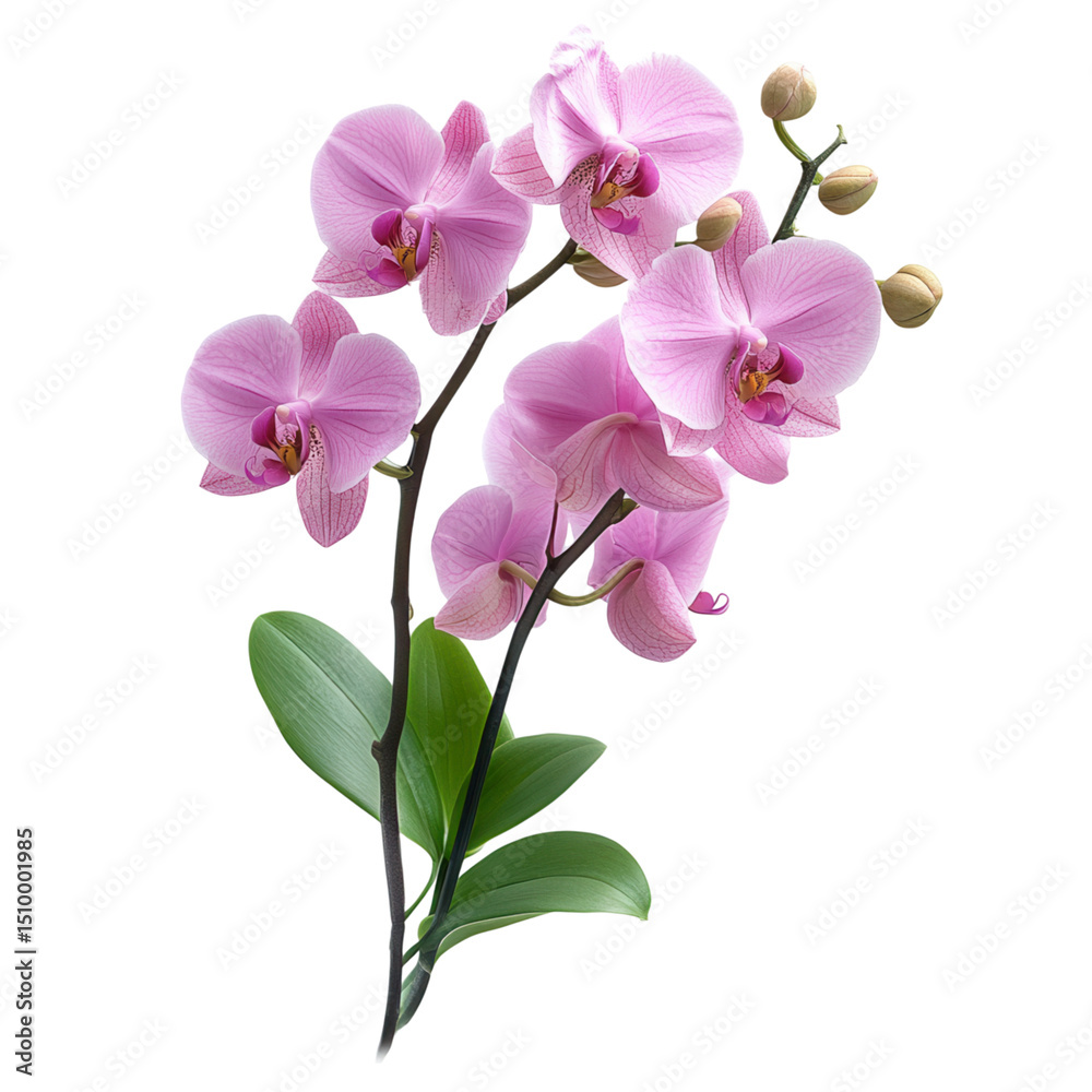 Obraz premium Delicate orchid flower isolated on a transparent background, showcasing its elegant petals and vibrant colors. 