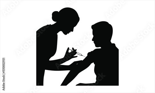 Nurse administering injection to patient silhouette
