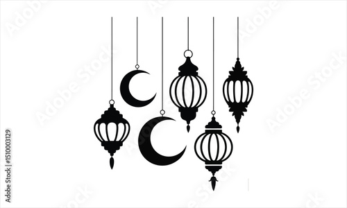 Ramadan kareem islamic hanging lanterns moons