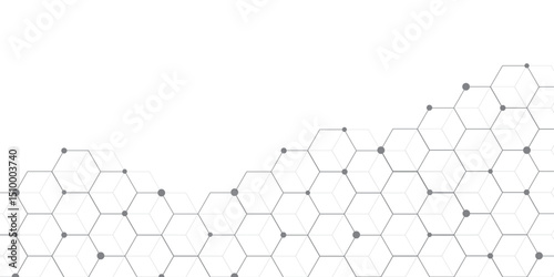Molecular structure abstract tech background. Geometric white background. Vector banner design with hexagons. Science network pattern, connecting lines and dots Medical background, Vector illustration