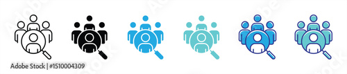 magnifying glass people icon set. contain search people, recruitment, community, discovery, connection thin line and color style icon symbol sign for your app and web. vector illustration