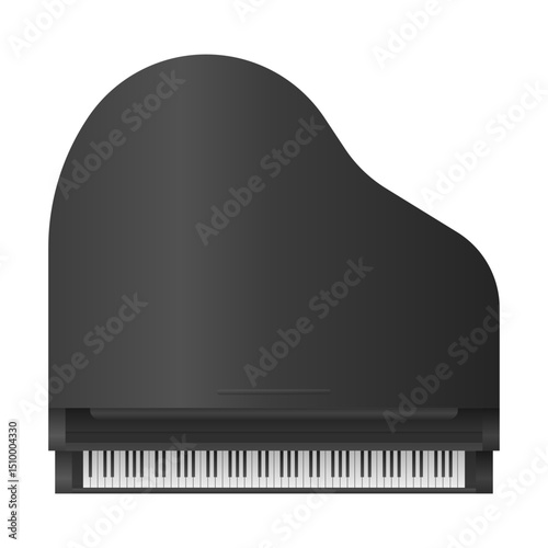 Elegant Black Grand Piano Top View Vector. Piano Icon on White Background. Classical Musical Instrument.