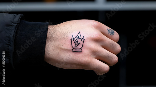 Small Black Flame Tattoo on Man's Hand