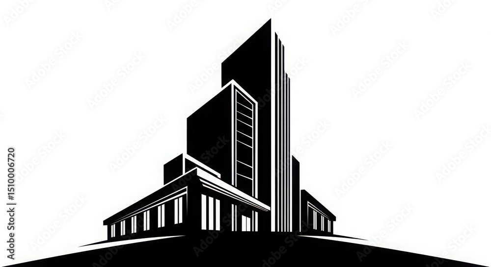 Fototapeta premium Modern building silhouette vector element for corporate themes, white background