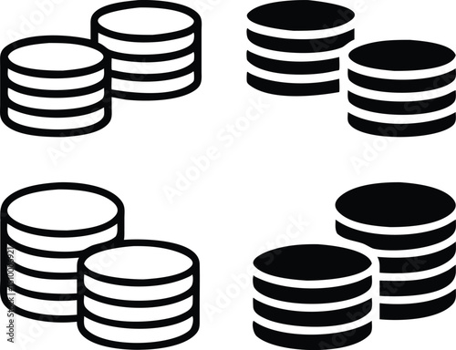Coins Icon. Isometric Line Art Vector of Coin Stacks in Minimalist Flat Design