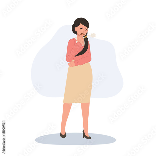 mental health workplace illustration of exhausted  female office worker stressed frustrated and overworked.