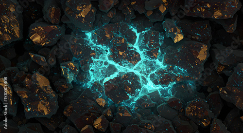 Radiant Geothermal Glow Illuminates Rich Mineral Rocks Background Concept