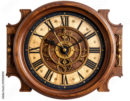 Decorative wall clock with modern numerals, isolated PNG , Transparent PNG