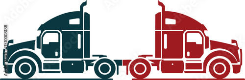 Silhouette Illustrations of Semi Trucks Facing Each Other
