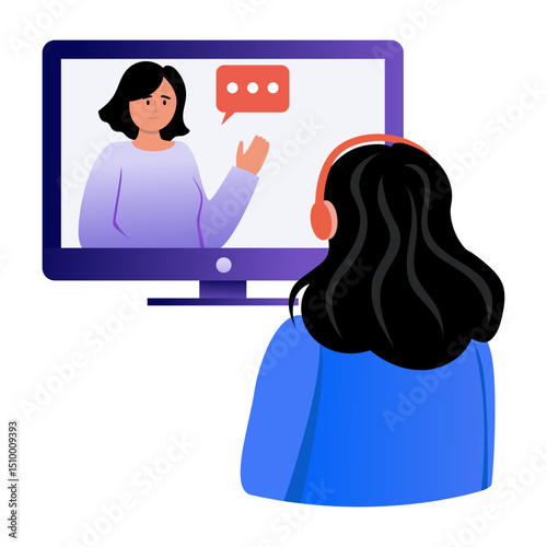 A flat style illustration showing an online teacher giving lecture
