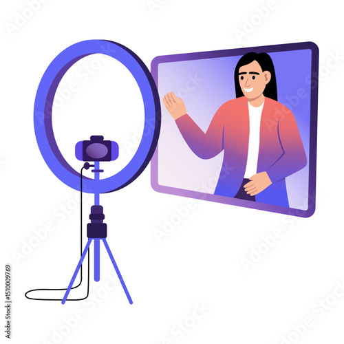 A flat style illustration showing a person record video