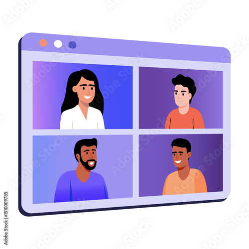 A flat style illustration showing students join virtual classroom