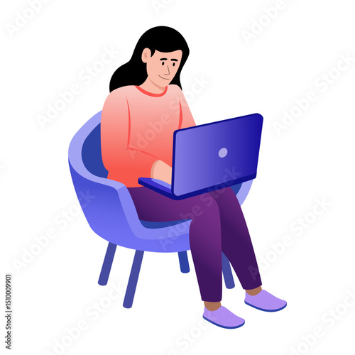 Flat style illustration showing a person doing distance learning