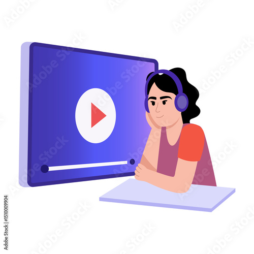 Flat style illustration depicting a student doing audio study