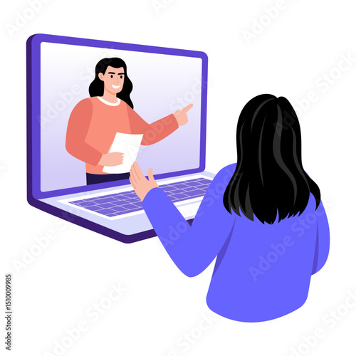 A flat style illustration showing an online tutor