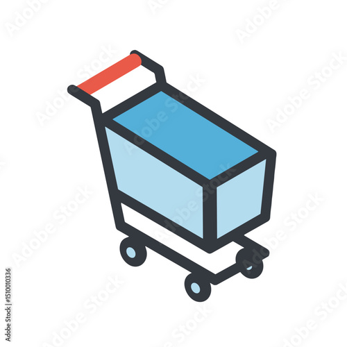 Shopping cart with a blue box, retail and e-commerce concept