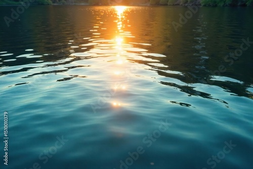 Sunlight dappling the surface of a calm lake, creating shimmering reflections and patterns Perfect for nature, serenity, and environmental themes , landscape, shine, texture
