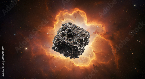 Abstract Space Object Floating Against Nebula Background Illustration