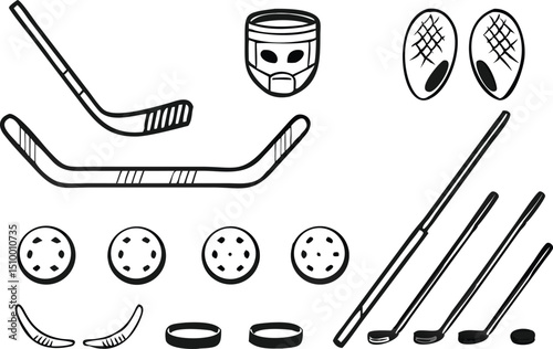 Vintage Hockey Logo Set – Retro Black and White Sports Badge Collection for Ice Hockey Teams and Tournaments.
