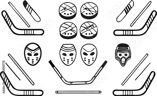 Vintage Hockey Logo Set – Retro Black and White Sports Badge Collection for Ice Hockey Teams and Tournaments.