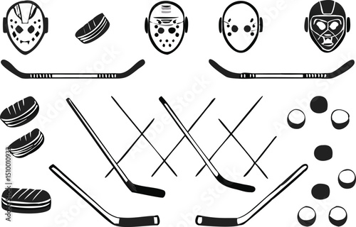 Vintage Hockey Logo Set – Retro Black and White Sports Badge Collection for Ice Hockey Teams and Tournaments.