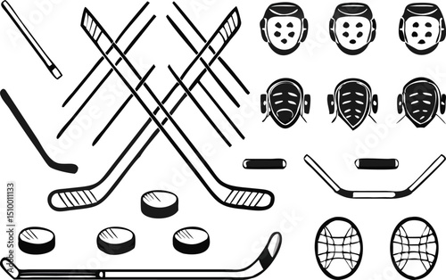 Vintage Hockey Logo Set – Retro Black and White Sports Badge Collection for Ice Hockey Teams and Tournaments.