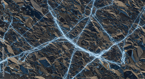 Electric Discharge Over Fractured Earth An Energetic Display On Rocky Terrain