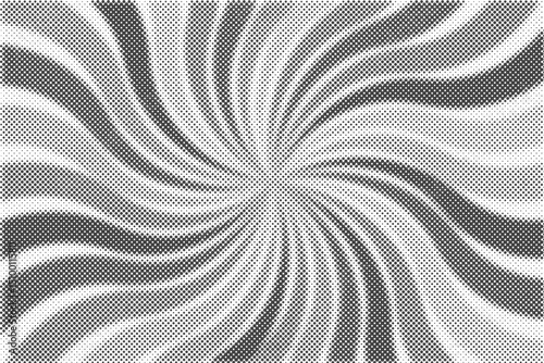 Sun rays halftone background. White and grey radial swirl abstract comic pattern. Vector explosion abstract lines backdrop