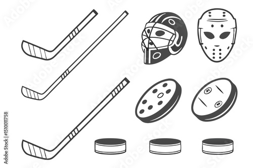 Vintage Hockey Logo Set – Retro Black and White Sports Badge Collection for Ice Hockey Teams and Tournaments.