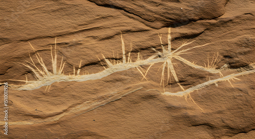 Intricate Fossilized Markings Embedded Within Textured Sandstone Surface