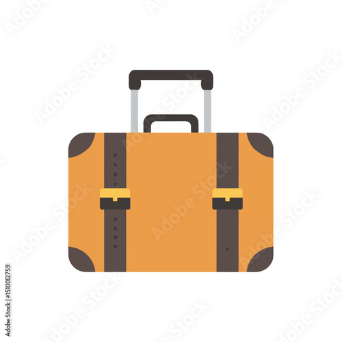 Orange suitcase with wheels and handle, travel and luggage concept
