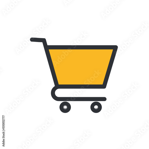 Yellow shopping cart icon, retail and e-commerce concept