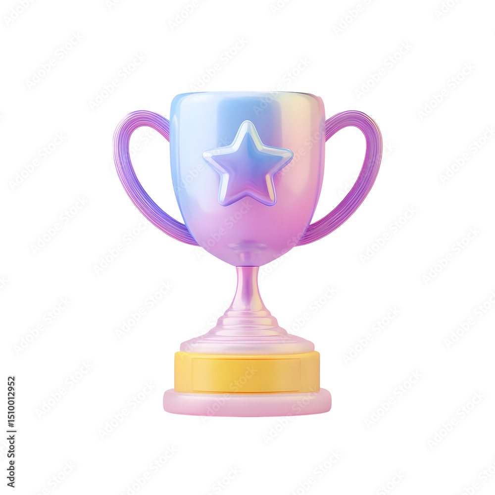 A vibrant 3D trophy cup icon in a soft pastel color palette with a glossy blue star accent set against a clean white background for a modern minimalist aesthetic A vibrant 3D trophy cup icon in a soft pastel color palette with a glossy blue star accent set against a clean white background for a modern minimalist aesthetic