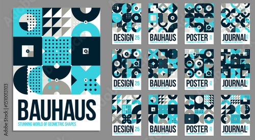 Bauhaus covers design, vector set geometric patterns abstract backgrounds collection, design templates for flyers, booklets and advertising, retro construct style graphics.